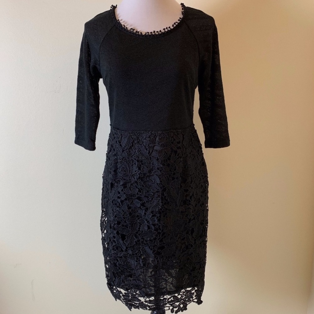 Anthropologie Esley Black Crochet LS Dress - Picture 1 of 7